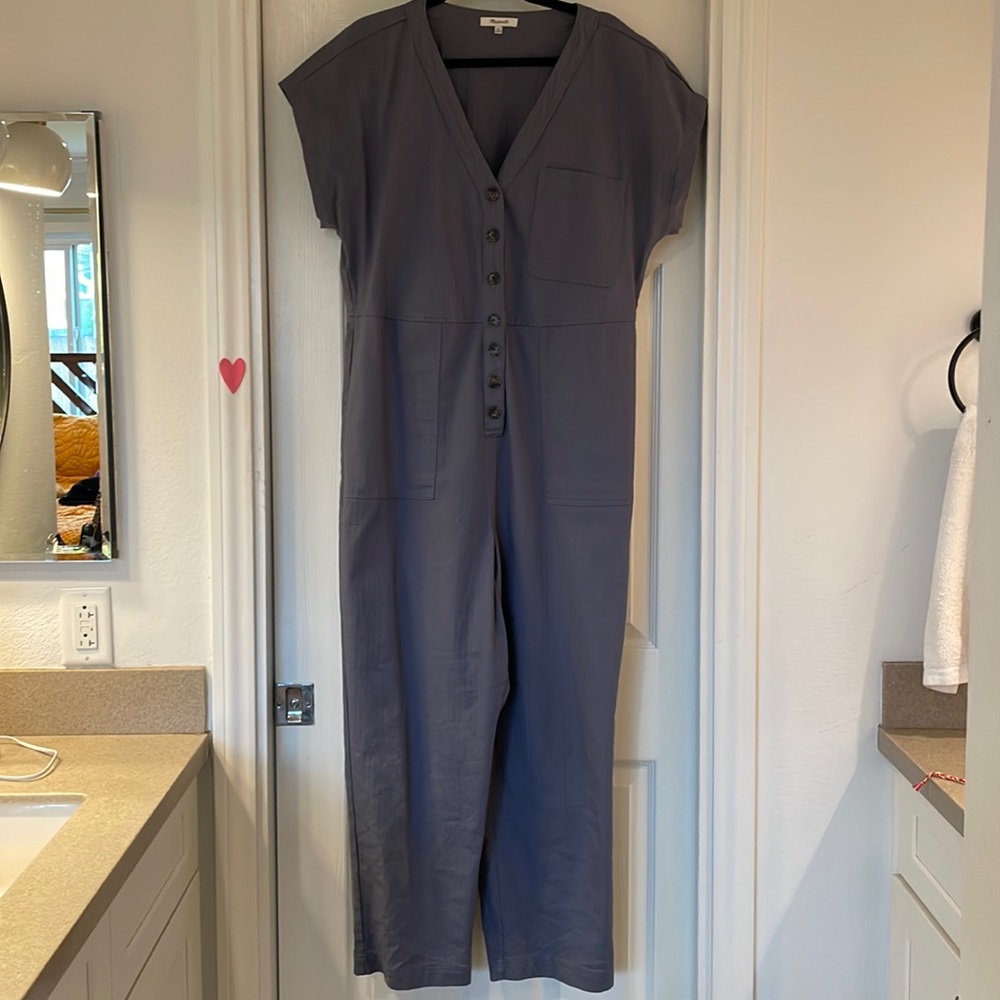 Madewell blue utility jumpsuit